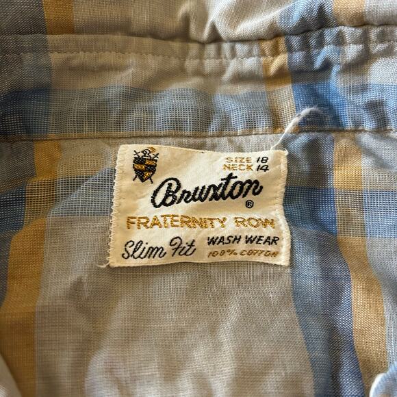 Vintage 1960s Bruxton Fraternity Row Button Up Shirt Plaid Preppy Western Twee - Picture 2 of 4